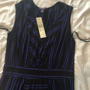 Long tall sally 8 blue black print striped fitted A line maxi dress